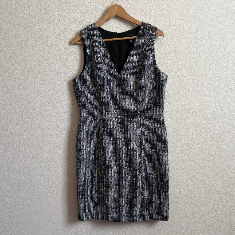 WHBM Black White Tweed Sheath Career Dress Size 12